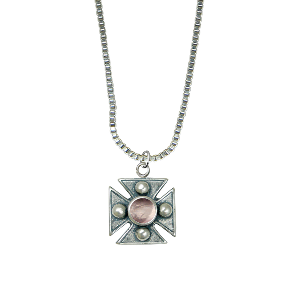 Sterling Silver Little Rose Quartz Cross Pendant Necklace